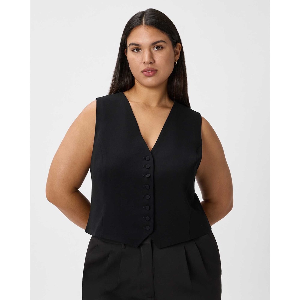Quince Fluid Crepe Vest Black V-Neck Button Front Waistcoat Small